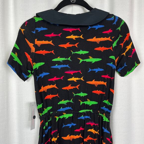 ModCloth Black&Rainbow Multi Sweet Shiver Of Sharks Collared Dress Sz.XS NWT - Picture 8 of 12
